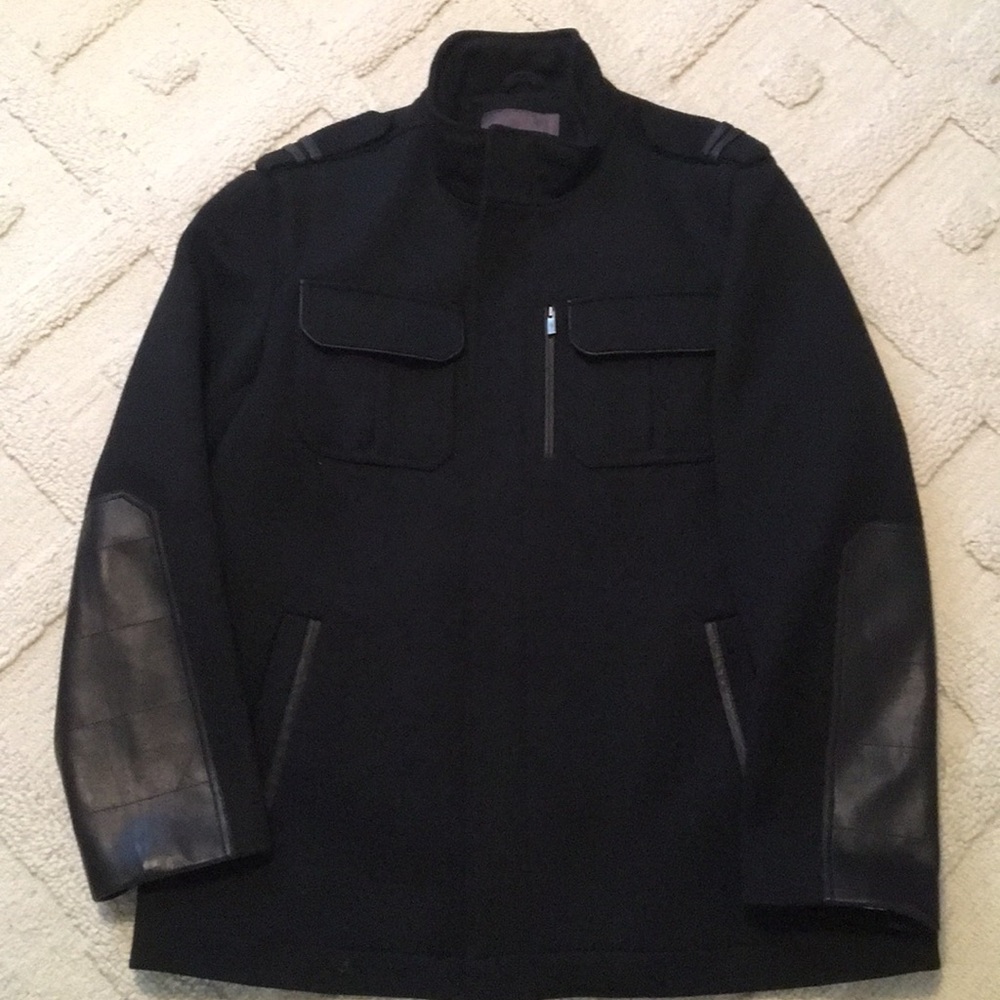 Cole Haan Mens wool & leather coat - Picture 2 of 8